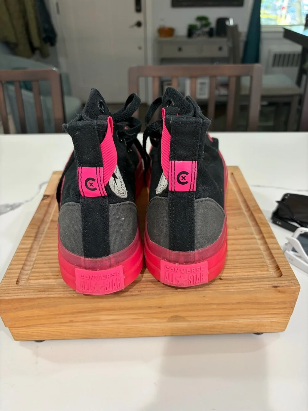 Converse Kids Black High-Top Sneakers with Hot Pink Sole